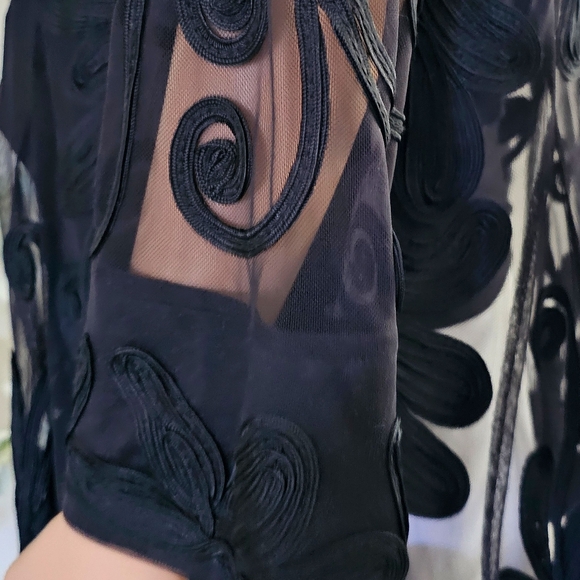 DAMEE INC Black Mesh Embroidered Floral on Mesh Jacket Cardigan Jacket Large - Picture 8 of 9